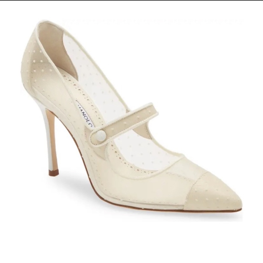 Manolo Blahnik Campari Mesh Pointed Toe pump size 39.5